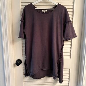 Umgee Raw Hem Gray Tunic Top Size S